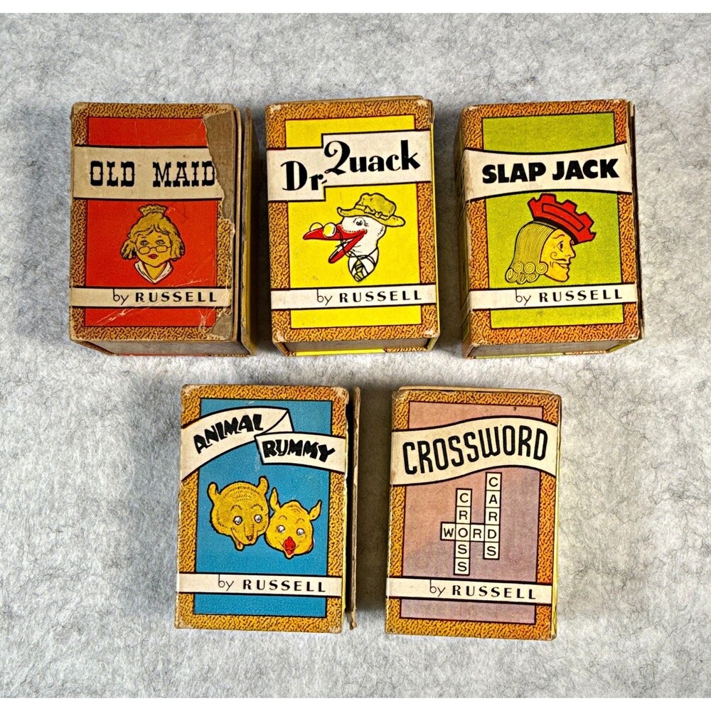 Antique Russell A Big-Little Card Game Set of 5: Old Maid Dr. Quack Slap Jack